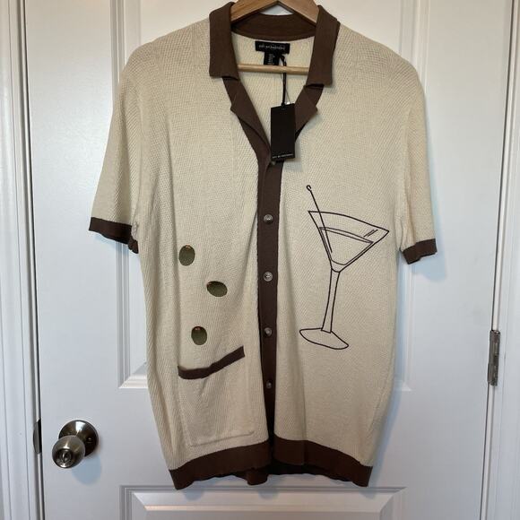 NWT Art of Rhetoric Martini Olive Cocktail Textured Knit Button Up Polo Shirt - Picture 2 of 11